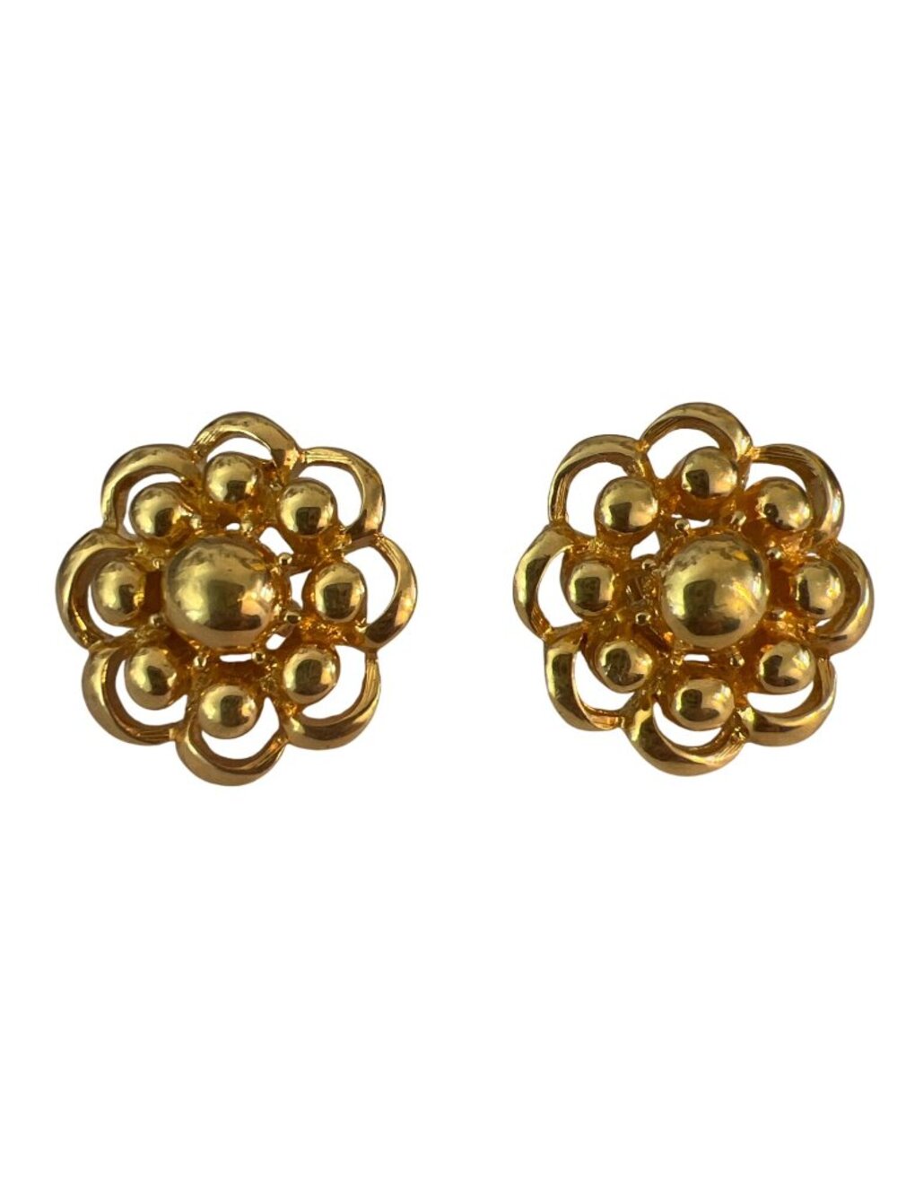 Vintage Sarah Coventry Gold Tone Clip On Flower Earrings Open Work Floral 1"